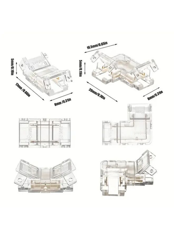 8mm Wide LED Strip Connector Kit 6pcs OB2P 8mm L and 4pcs O2P 8mm L for Single Color Strips - Image 2